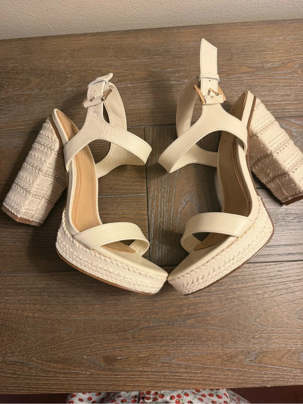 Aldo Cream Braided Platform Block Heel Espadrille Sandals